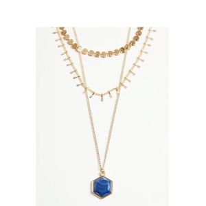 NWT Torrid DISK LAYERED NECKLACE - GOLD TONE & NAVY BLUE